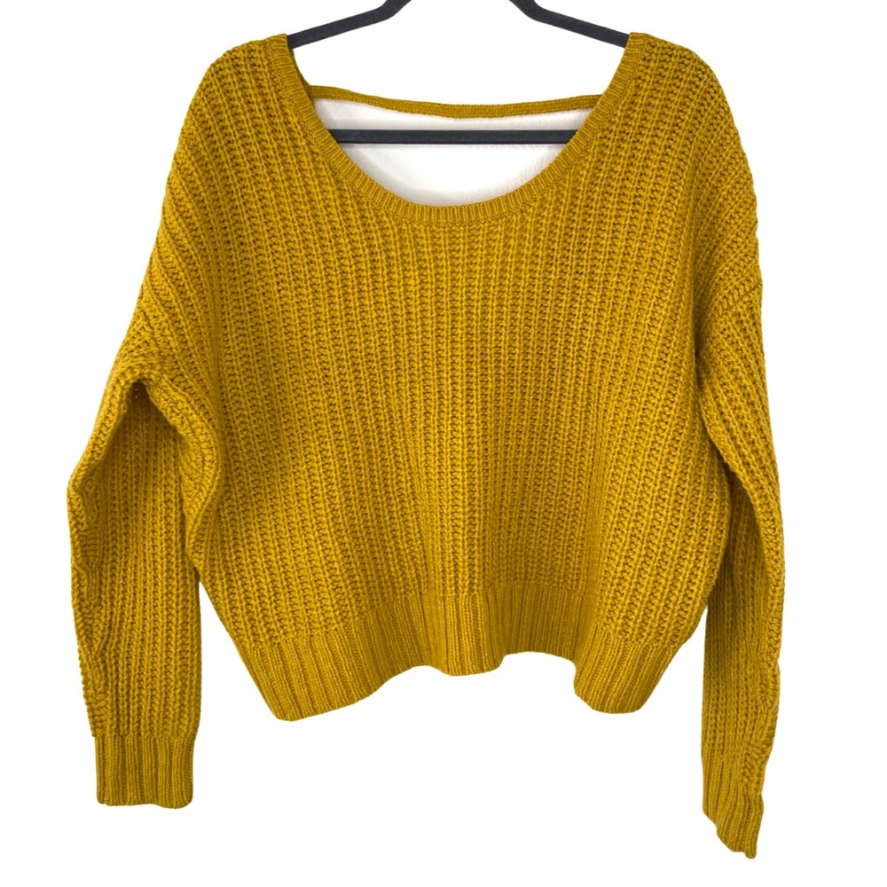 Ruby Moon by Anthropologie Crop Sweater Mustard Yellow Backless Crew Neck Size L